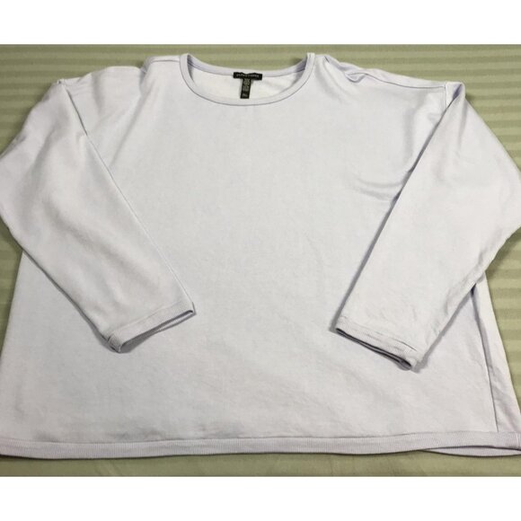 Eileen Fisher Shirt Womens Large Lavender Long Sleeve Stretch Crewneck Boxy Top - Picture 1 of 8